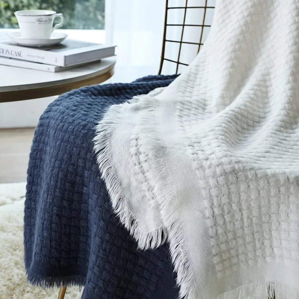 Pink Farmhouse Throw Knitted Throw Waffle Throw White - Picture 6 of 6